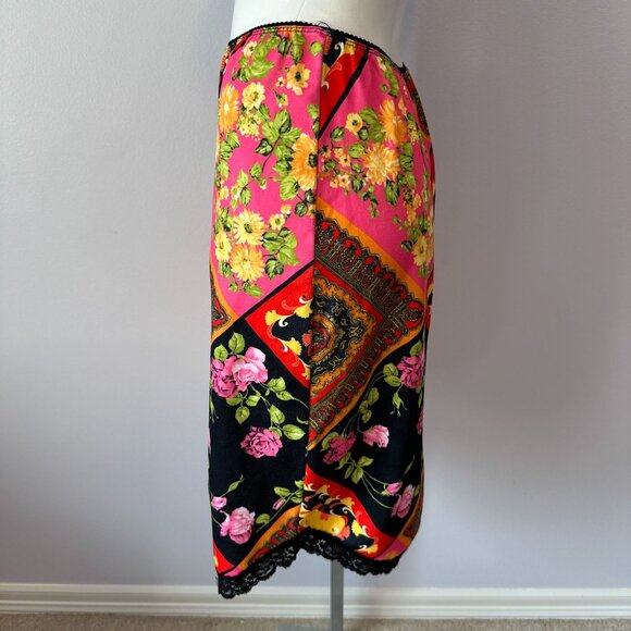 Vtg Y2k Colorful Floral Paisley Patchwork Handkerchief Hem Fitted Skirt Medium - Picture 3 of 5